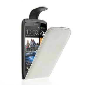 Кожен калъф Flip голям клипс HTC Desire 500 бял
